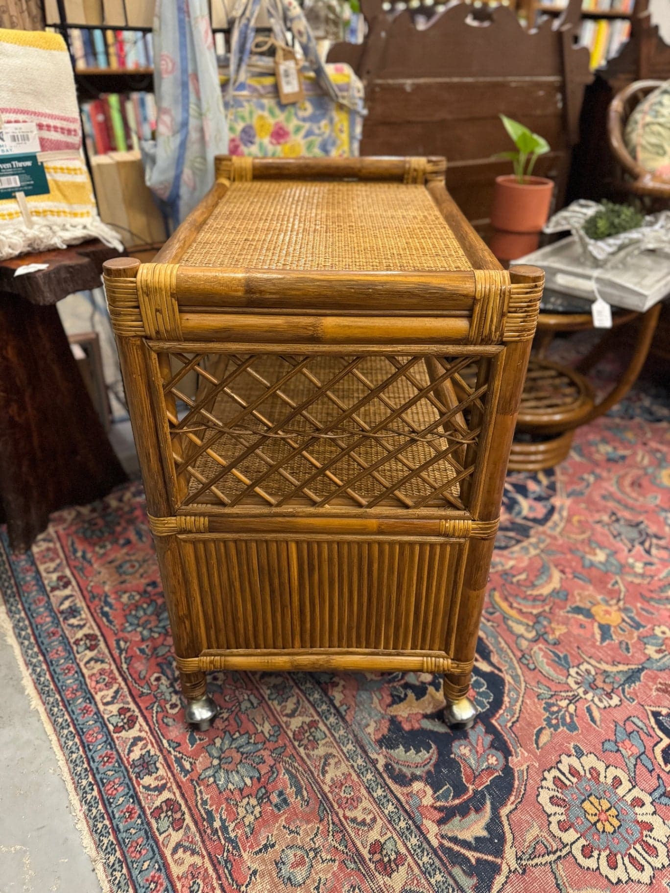 Wicker and Rattan Bar Cart - Thumbnail 5