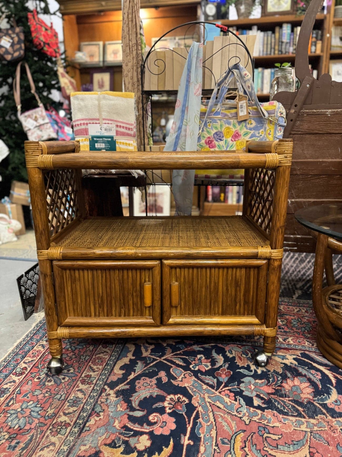 Wicker and Rattan Bar Cart - Image 1