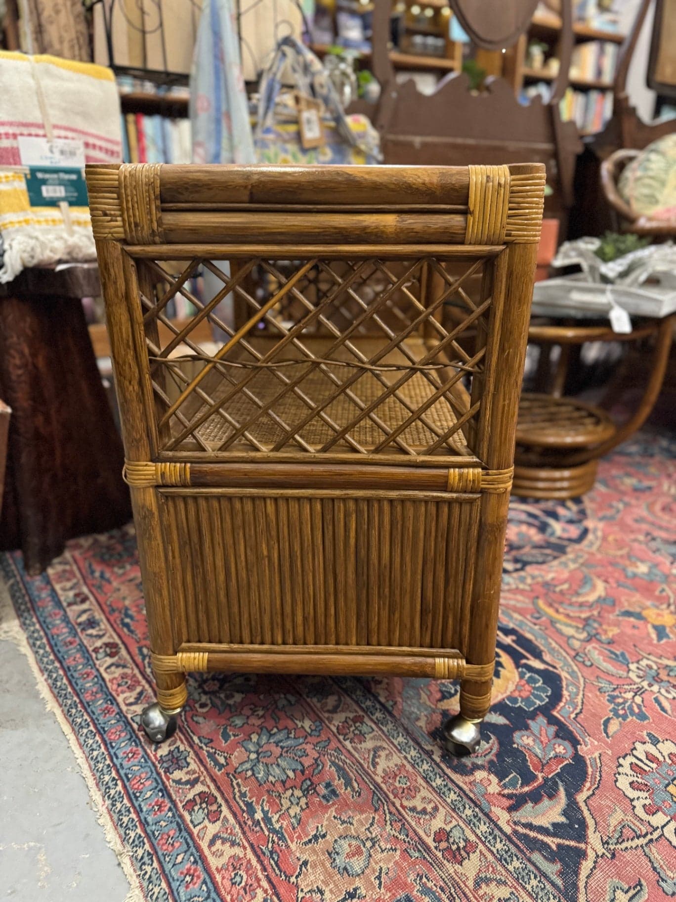 Wicker and Rattan Bar Cart - Thumbnail 3