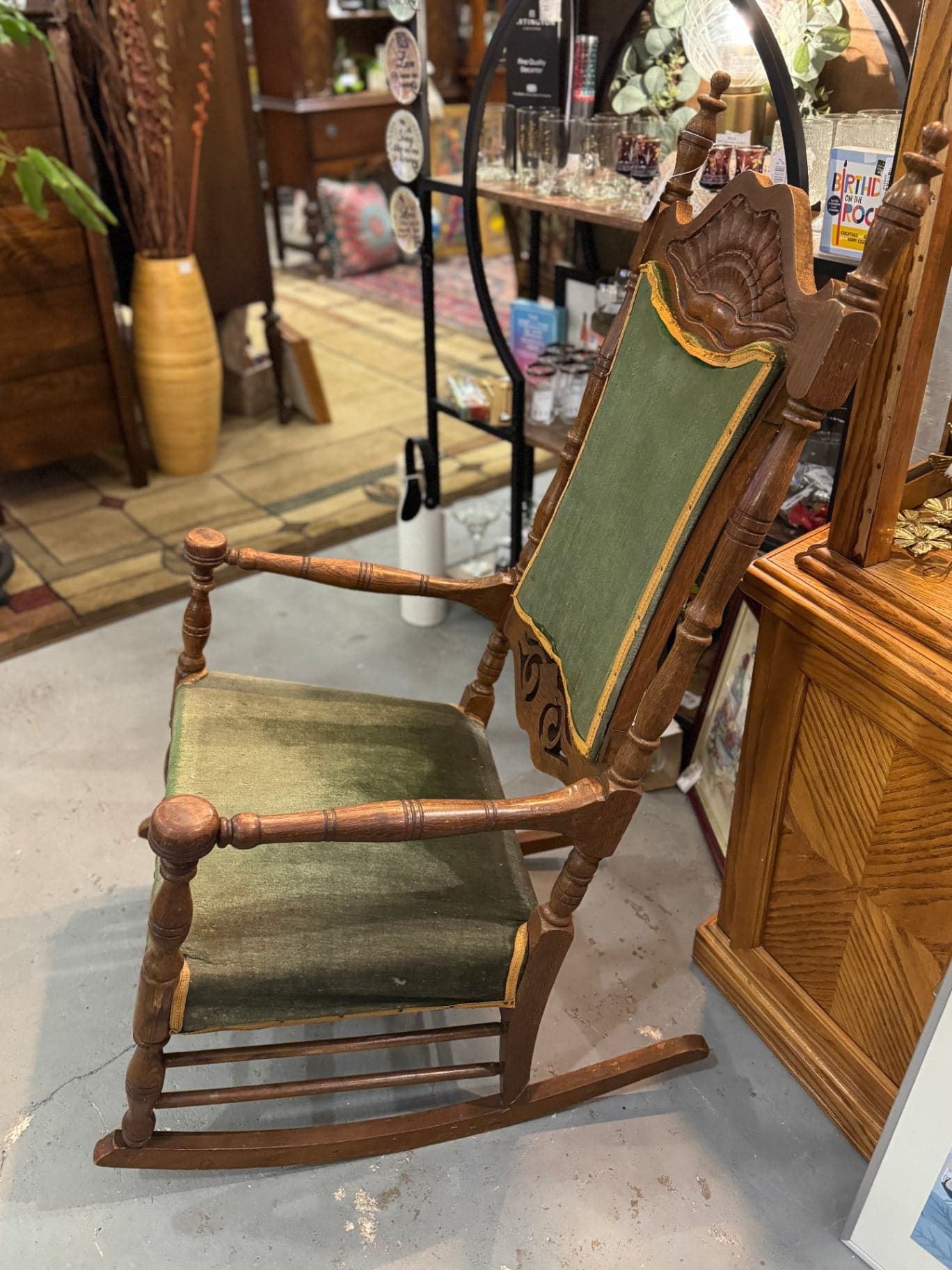 VTG Green Upholstered Rocking Chair - Thumbnail 6