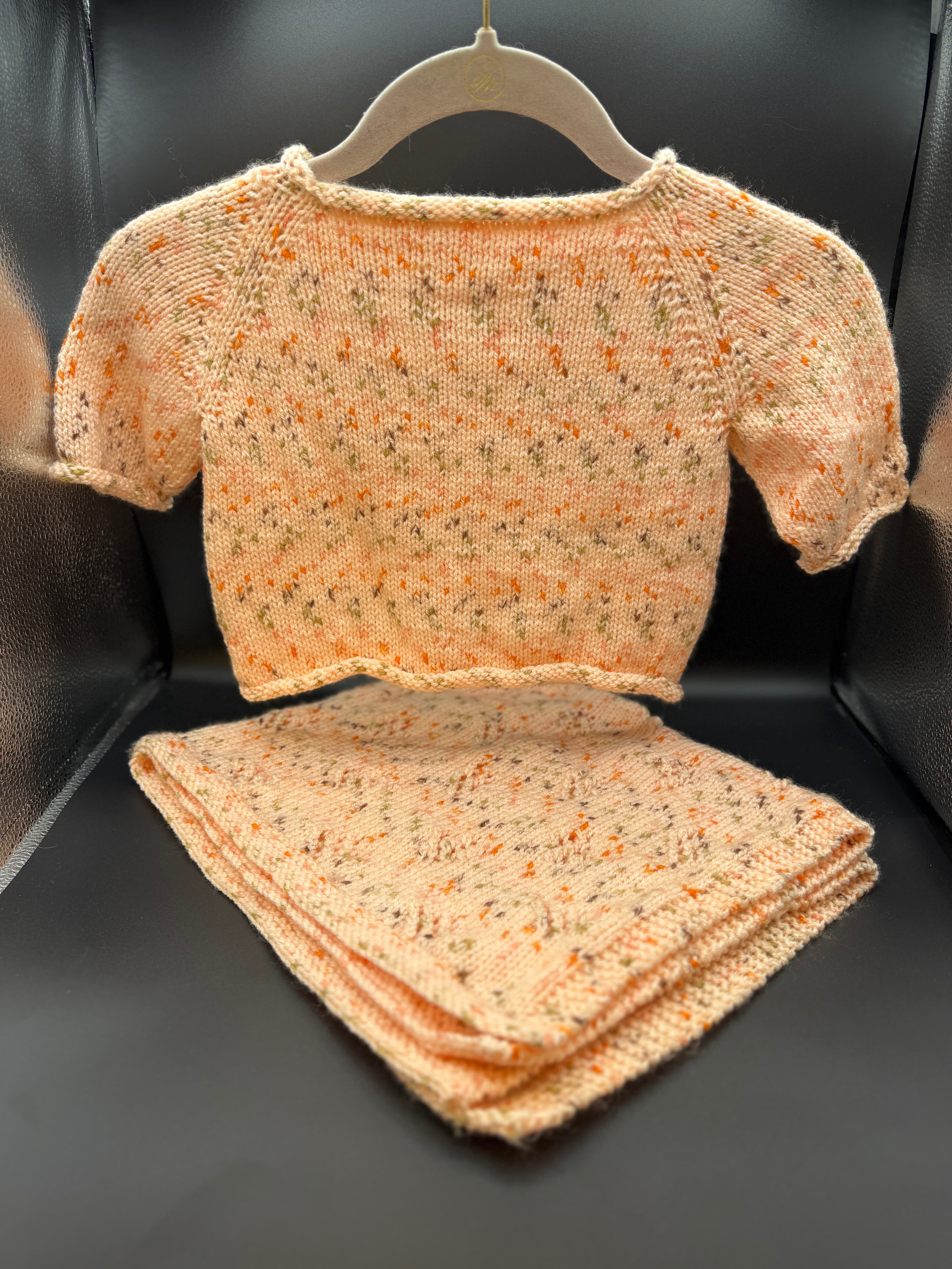 Handmade Peach Baby Sweater & Blanket Set L - Thumbnail 2