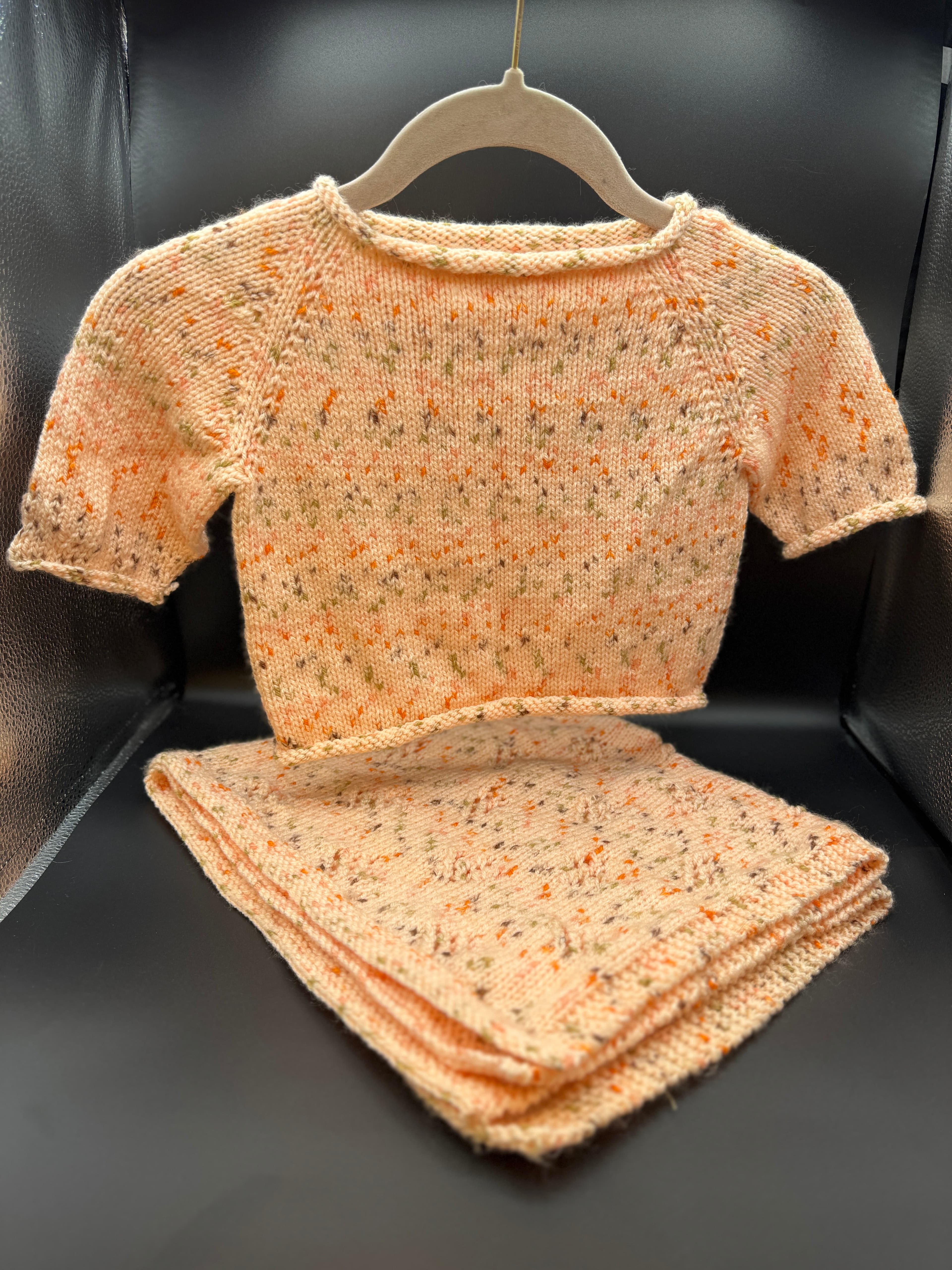 Handmade Peach Baby Sweater & Blanket Set L - Image 1