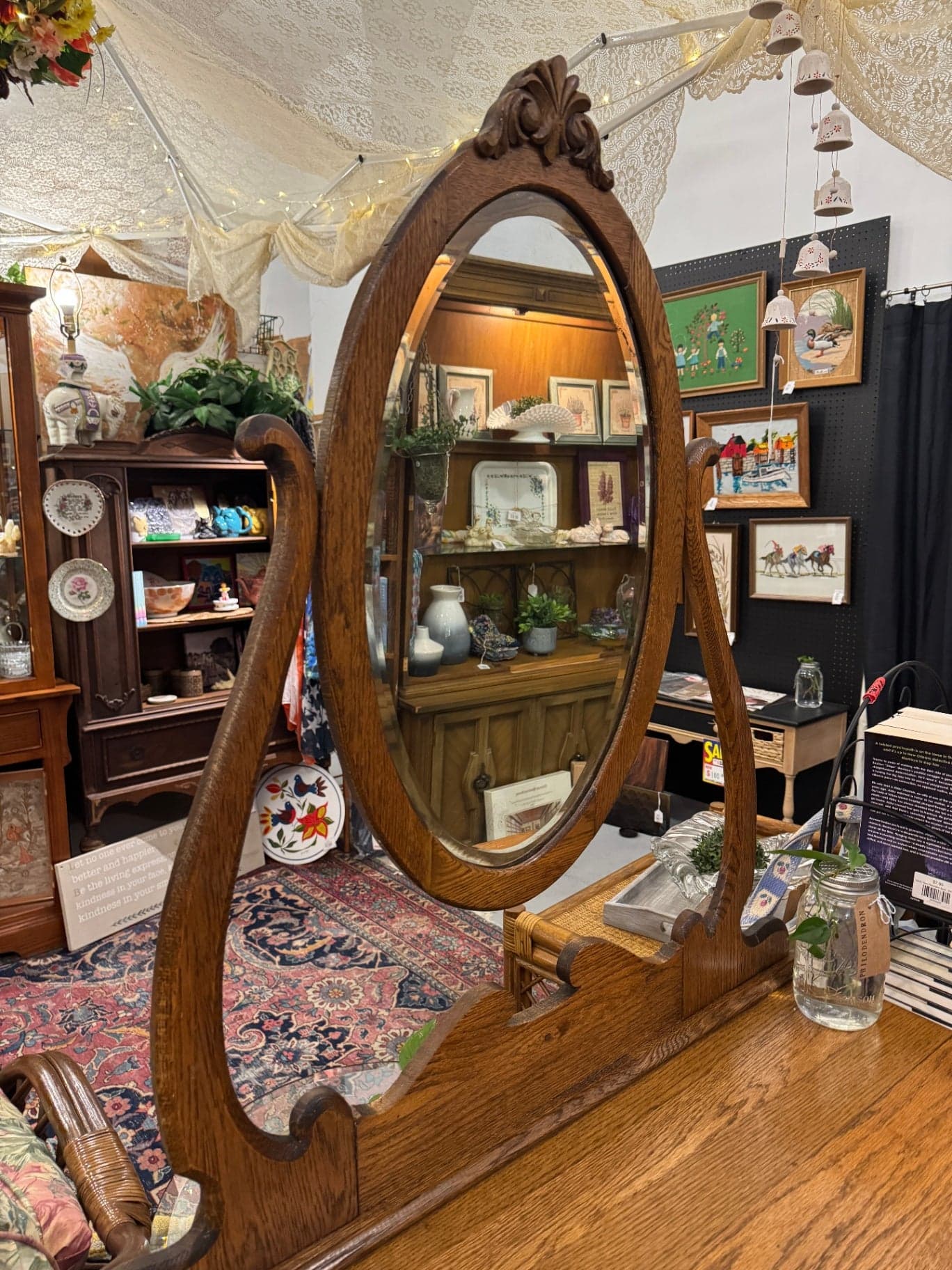 Oak 3-Drawer Dresser with Harp Mirror - Thumbnail 8