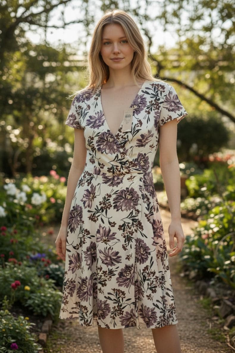 Ann Taylor Factory Mauve Floral Dress - Thumbnail 12