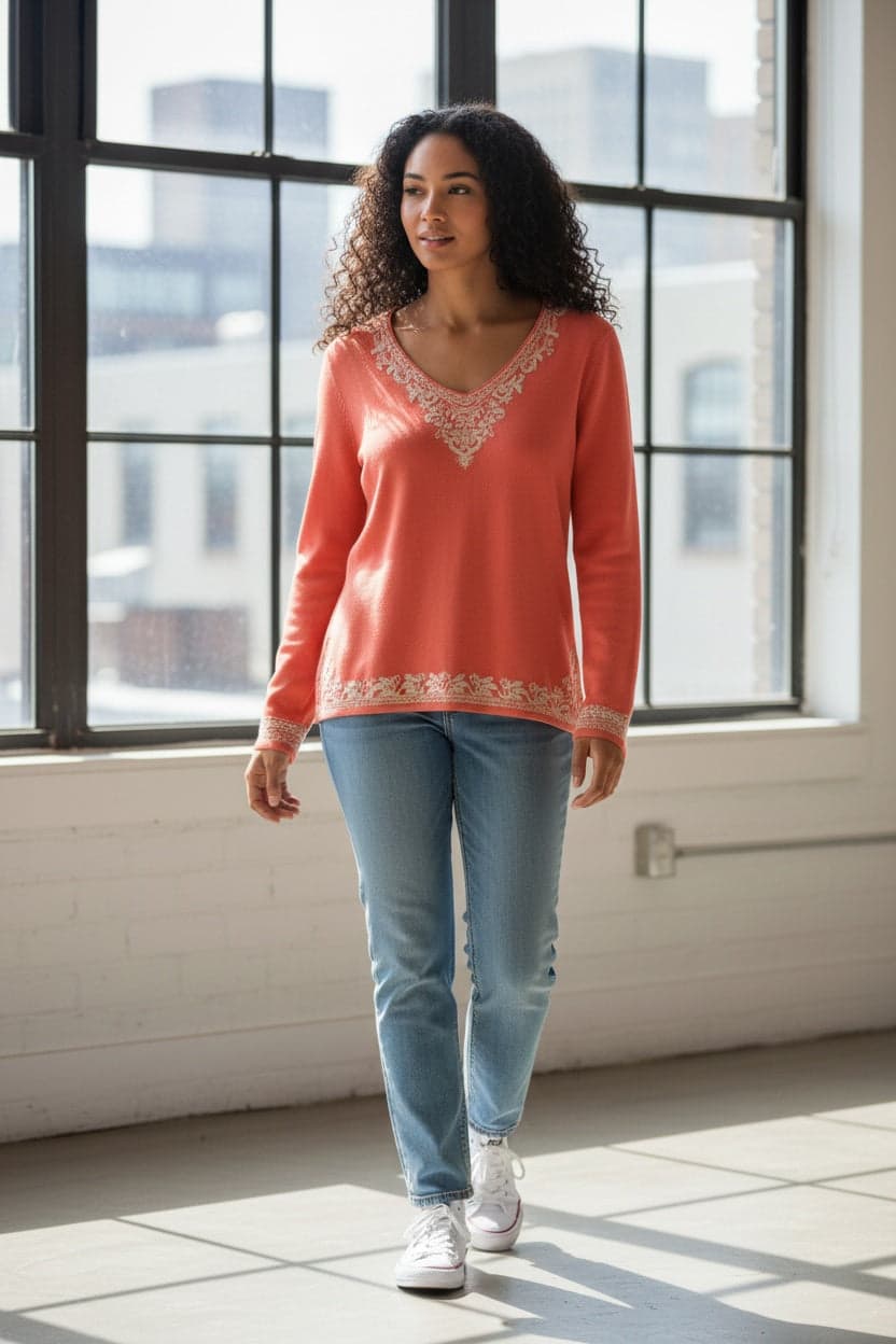 Talbots Embroidered Coral Sweater - Thumbnail 12