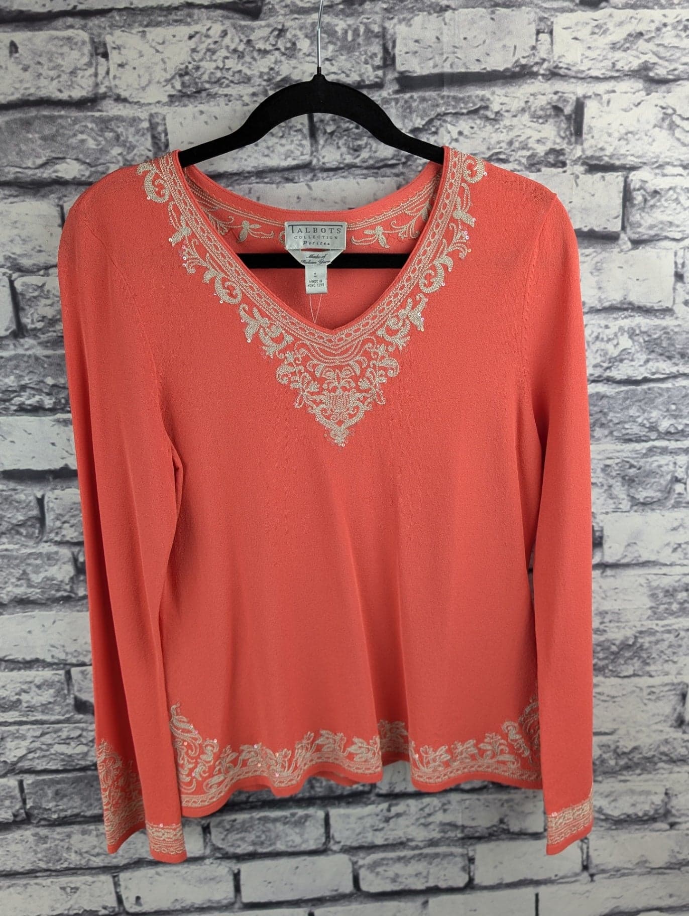 Talbots Embroidered Coral Sweater - Thumbnail 2