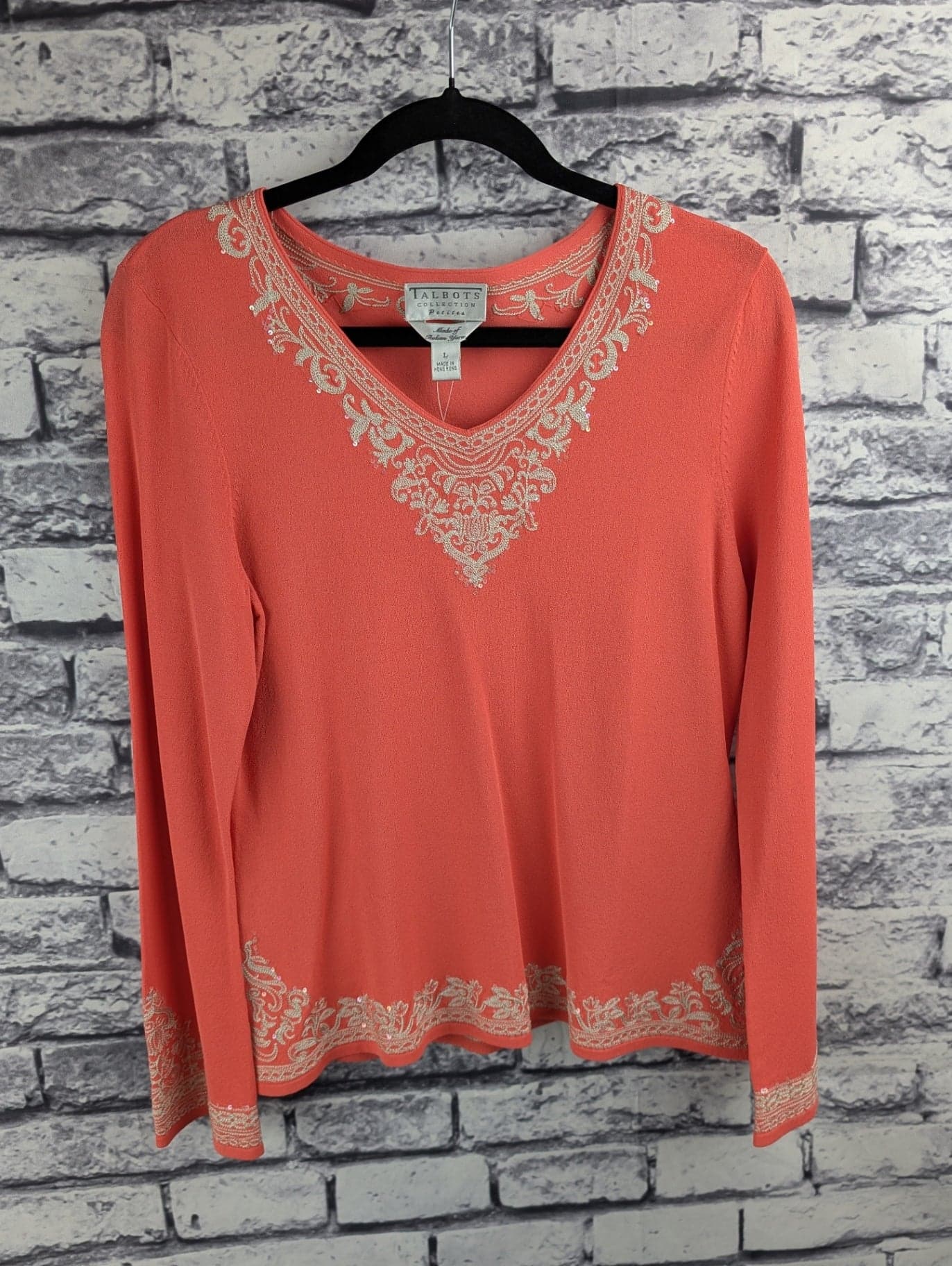 Talbots Embroidered Coral Sweater - Image 1