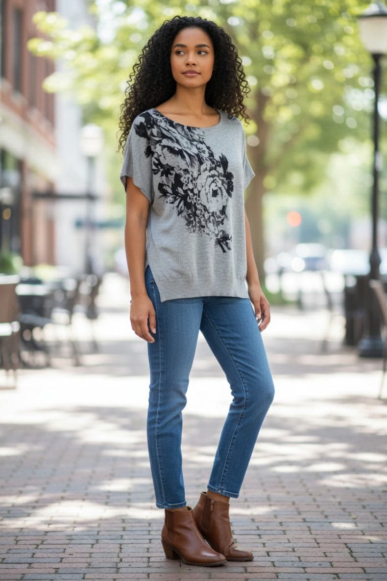 Worthington Gray Floral Sweater - Thumbnail 9