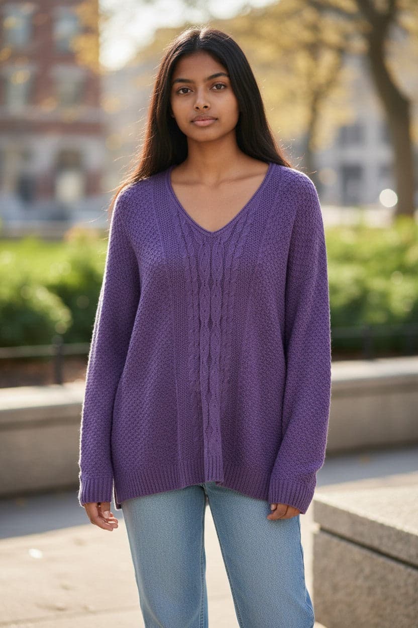 Laura Scott V-Neck Cable Sweater - Thumbnail 7