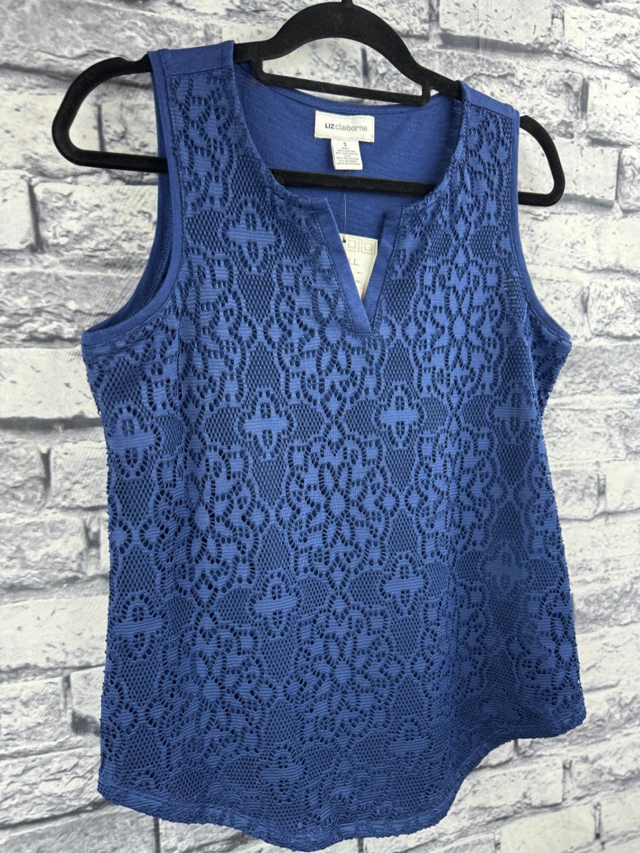 Liz Claiborne Navy Lace Tank Top - Thumbnail 2
