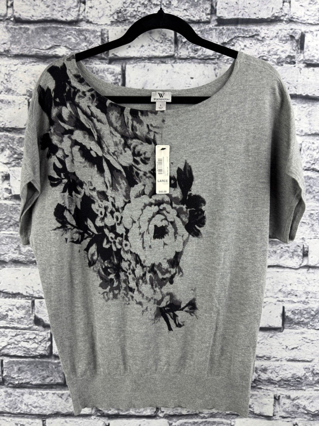 Worthington Gray Floral Sweater - Image 1