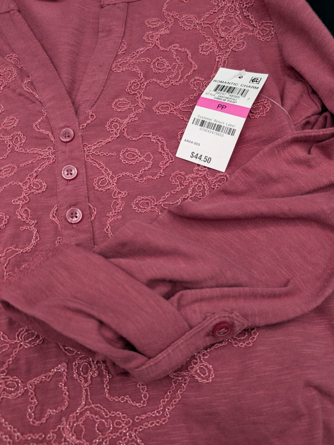 Style & Co. Raspberry Embroidered Shirt - Thumbnail 6