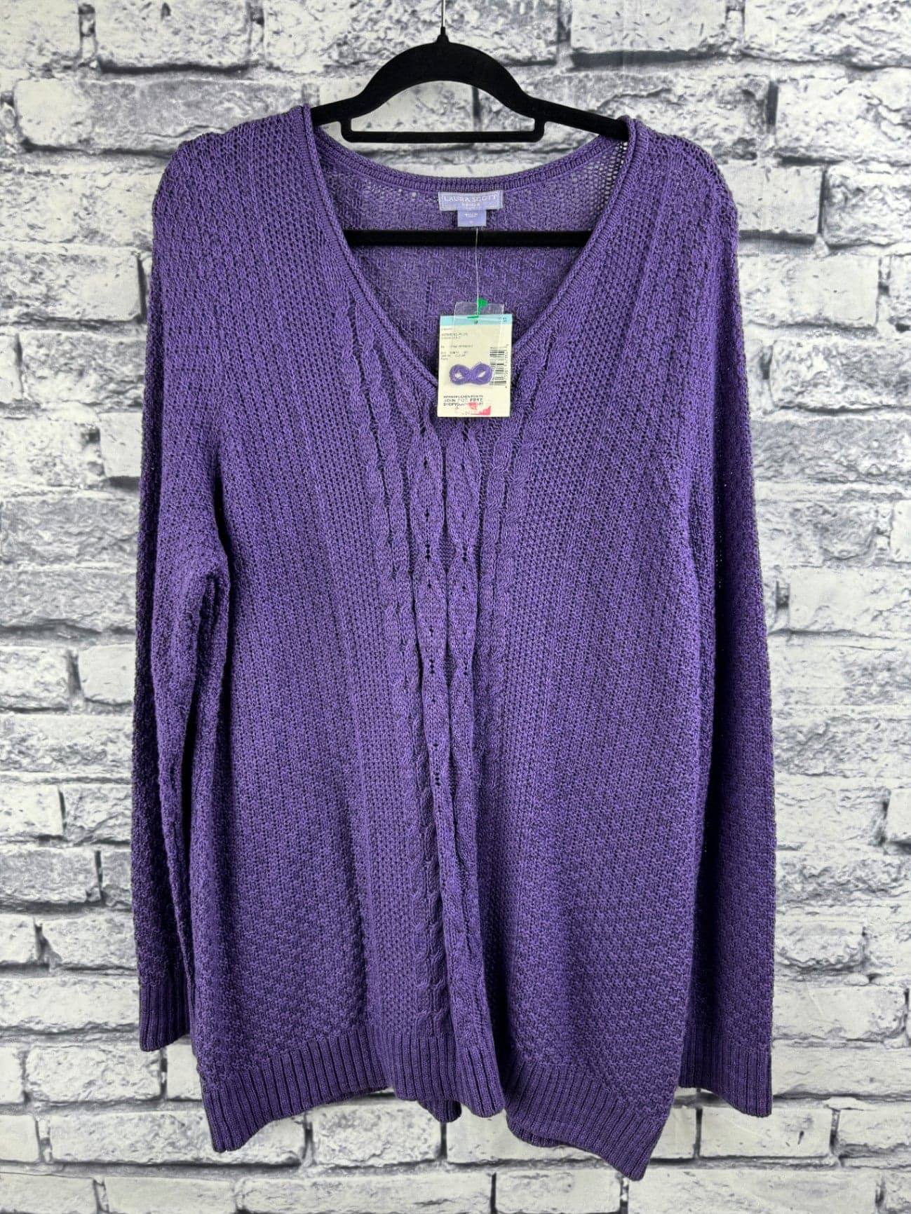 Laura Scott V-Neck Cable Sweater - Image 1