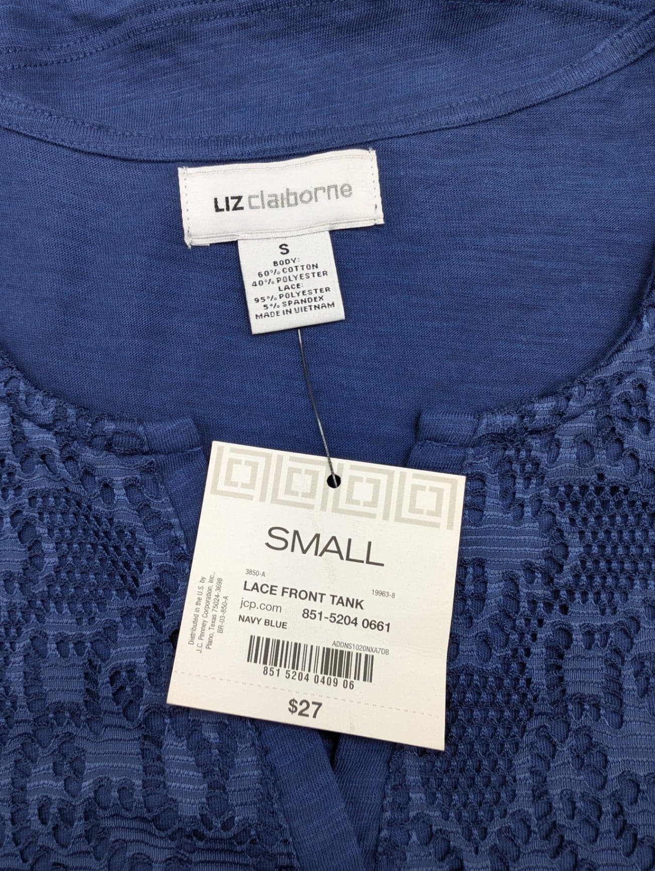 Liz Claiborne Navy Lace Tank Top - Thumbnail 4