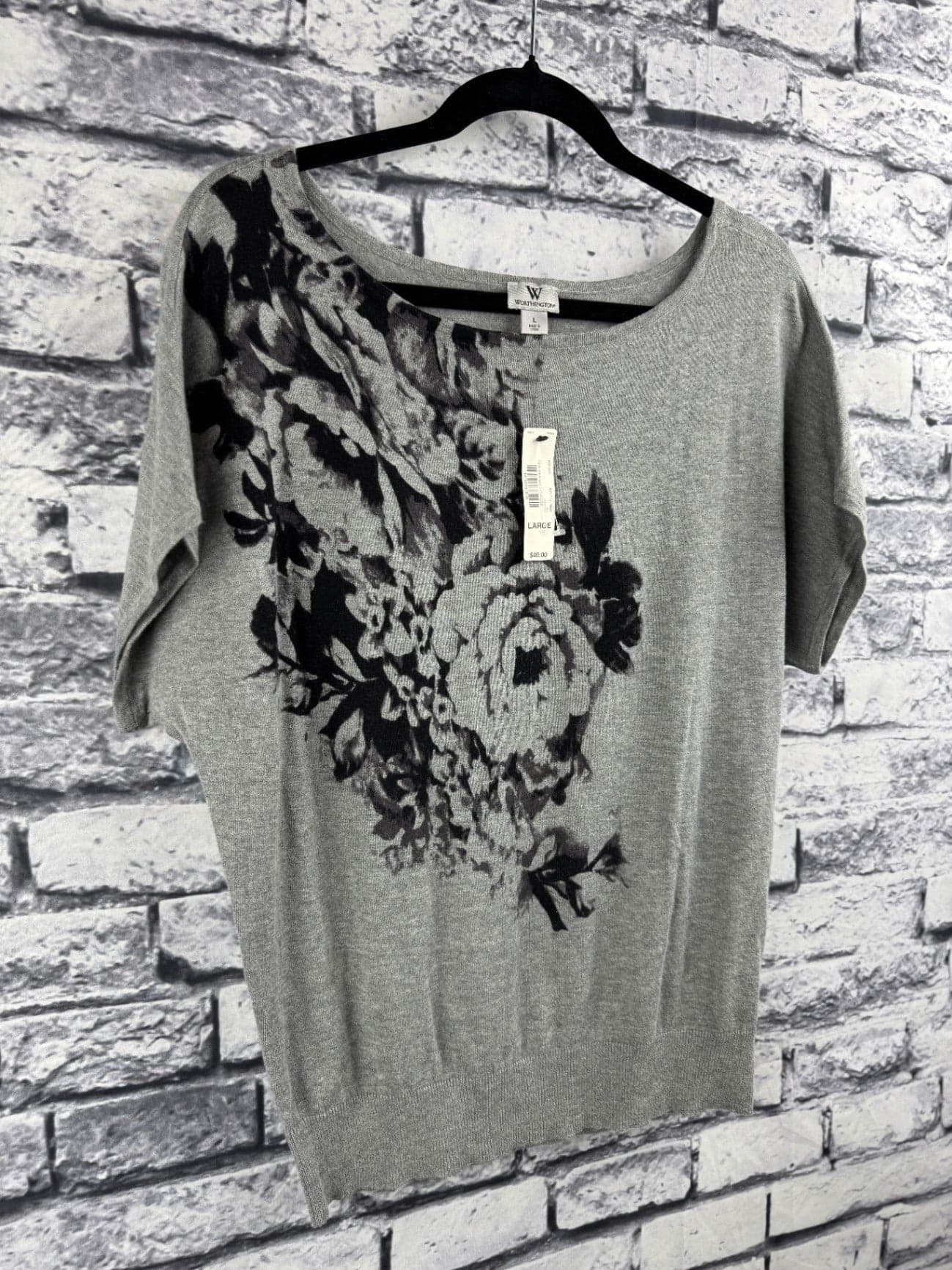 Worthington Gray Floral Sweater - Thumbnail 2