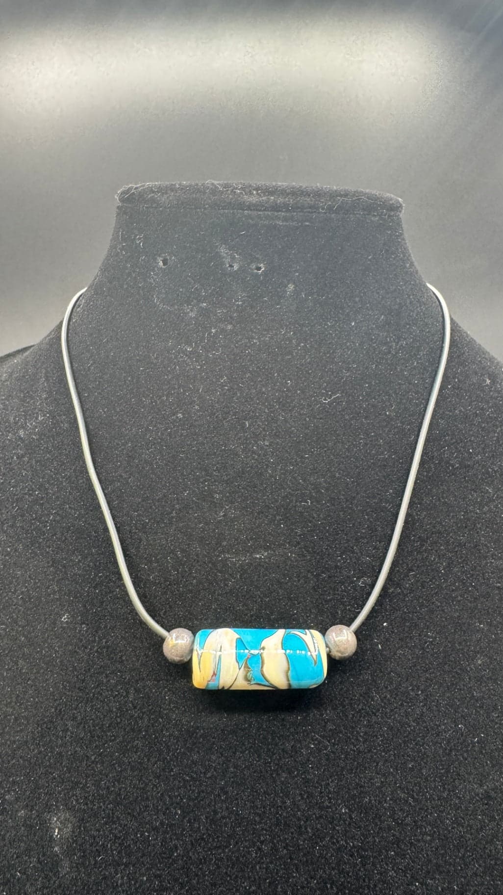 Blue and Ivory Barrel Necklace - Image 1