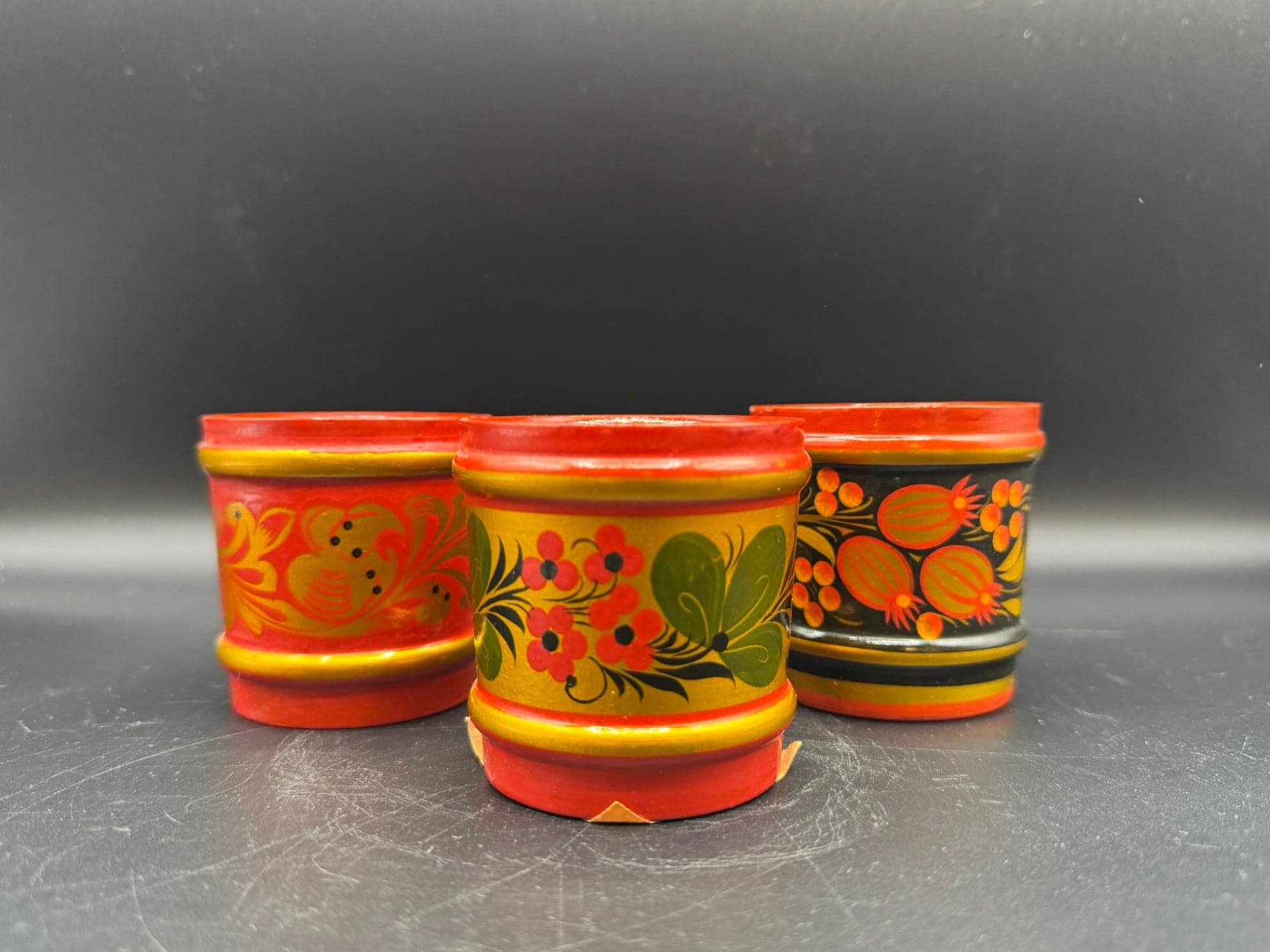 VTG Khokhloma Cups, Set of 3 - Image 1
