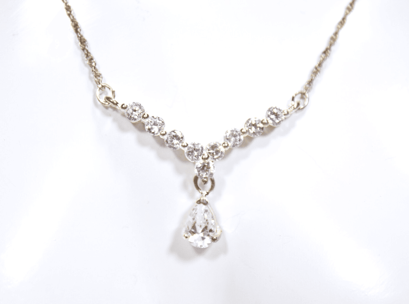 Vintage Sterling Silver 925 Crystal Teardrop Charm Drop Style Y Shaped Necklace - Image 1