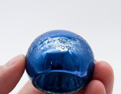 Vintage Made In Poland Mica Blue Indent Reflector Small Glass Christmas Ornament - Thumbnail 5