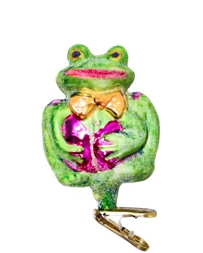 Vintage 1997 CHRISTOPHER RADKO Courtin Froggy Clip On Glass Christmas Ornament - Image 1