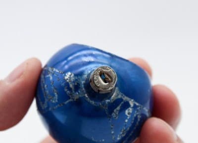 Vintage Made In Poland Mica Blue Indent Reflector Small Glass Christmas Ornament - Thumbnail 4
