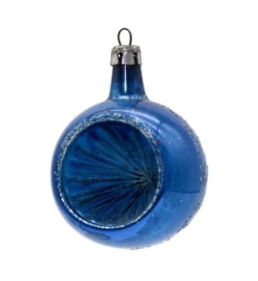 Vintage Made In Poland Mica Blue Indent Reflector Small Glass Christmas Ornament - Image 1