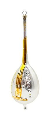 Vintage Silvered & Gold Mandolin Motif Instrument Glass Christmas Ornament