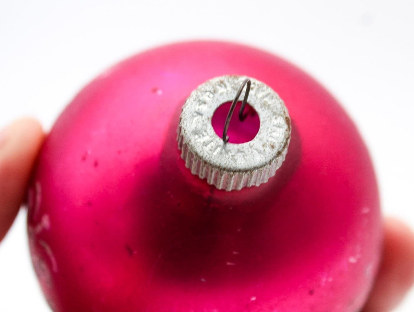 Shiny Brite Hot Pink Silver Mica Floral Motif Glass Christmas Ornament 2.5" - Thumbnail 4