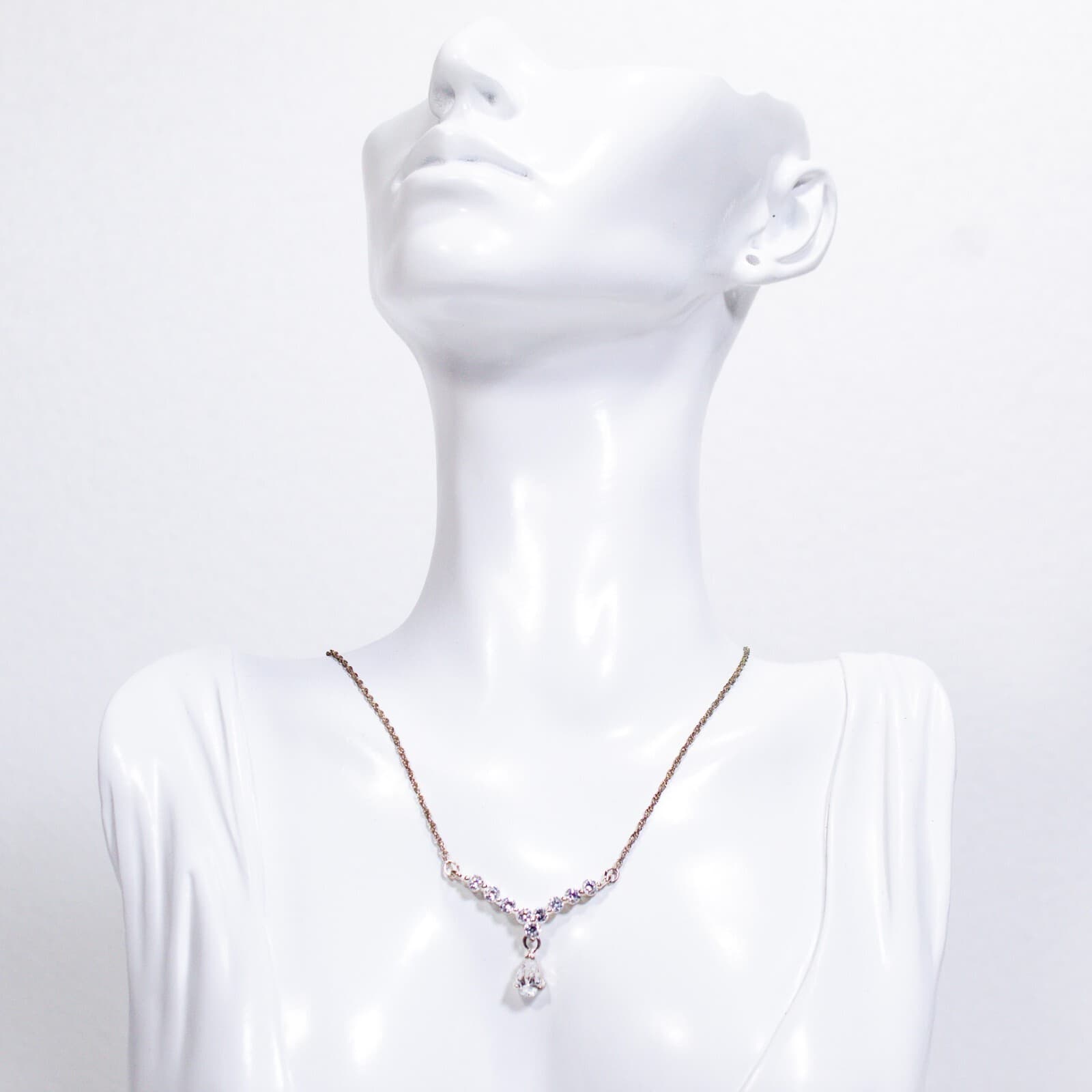 Vintage Sterling Silver 925 Crystal Teardrop Charm Drop Style Y Shaped Necklace - Thumbnail 3