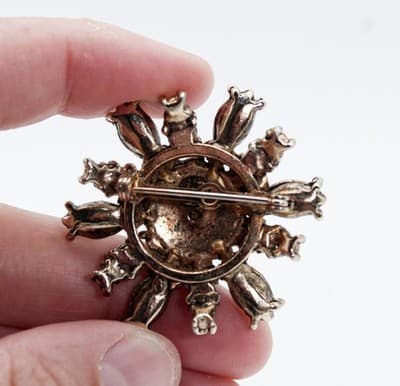 Vintage Smokey & Clear Rhinestone Floral Motif Made in Austria Pin Brooch - Thumbnail 6