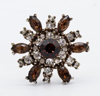 Vintage Smokey & Clear Rhinestone Floral Motif Made in Austria Pin Brooch - Thumbnail 5