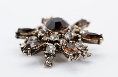 Vintage Smokey & Clear Rhinestone Floral Motif Made in Austria Pin Brooch - Thumbnail 8