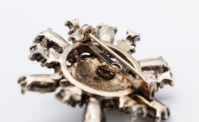 Vintage Smokey & Clear Rhinestone Floral Motif Made in Austria Pin Brooch - Thumbnail 7