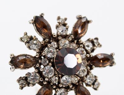 Vintage Smokey & Clear Rhinestone Floral Motif Made in Austria Pin Brooch - Thumbnail 4