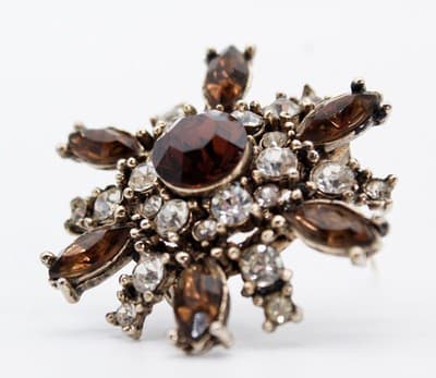 Vintage Smokey & Clear Rhinestone Floral Motif Made in Austria Pin Brooch - Thumbnail 3