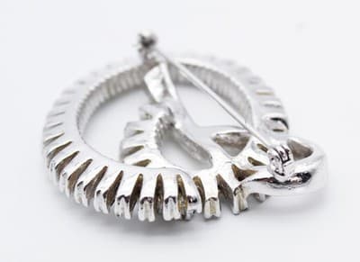 Vintage Silver Tone White Rhinestone Baguette Cut Spiral Motif Pin Brooch - Thumbnail 9