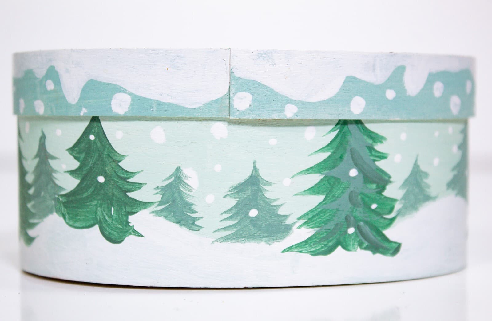 Vintage Hand Painted Ice Skating Winter Couple Oval Wooden Decorative Box - Thumbnail 4
