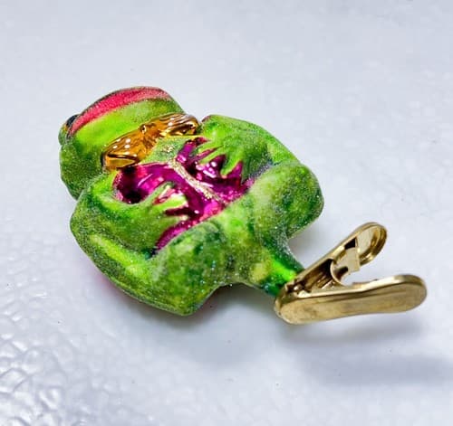 Vintage 1997 CHRISTOPHER RADKO Courtin Froggy Clip On Glass Christmas Ornament - Thumbnail 6