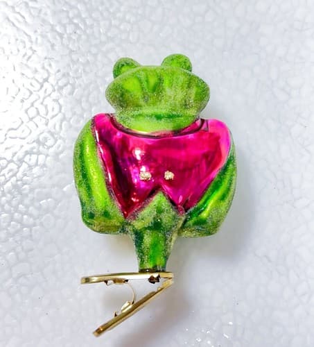 Vintage 1997 CHRISTOPHER RADKO Courtin Froggy Clip On Glass Christmas Ornament - Thumbnail 4