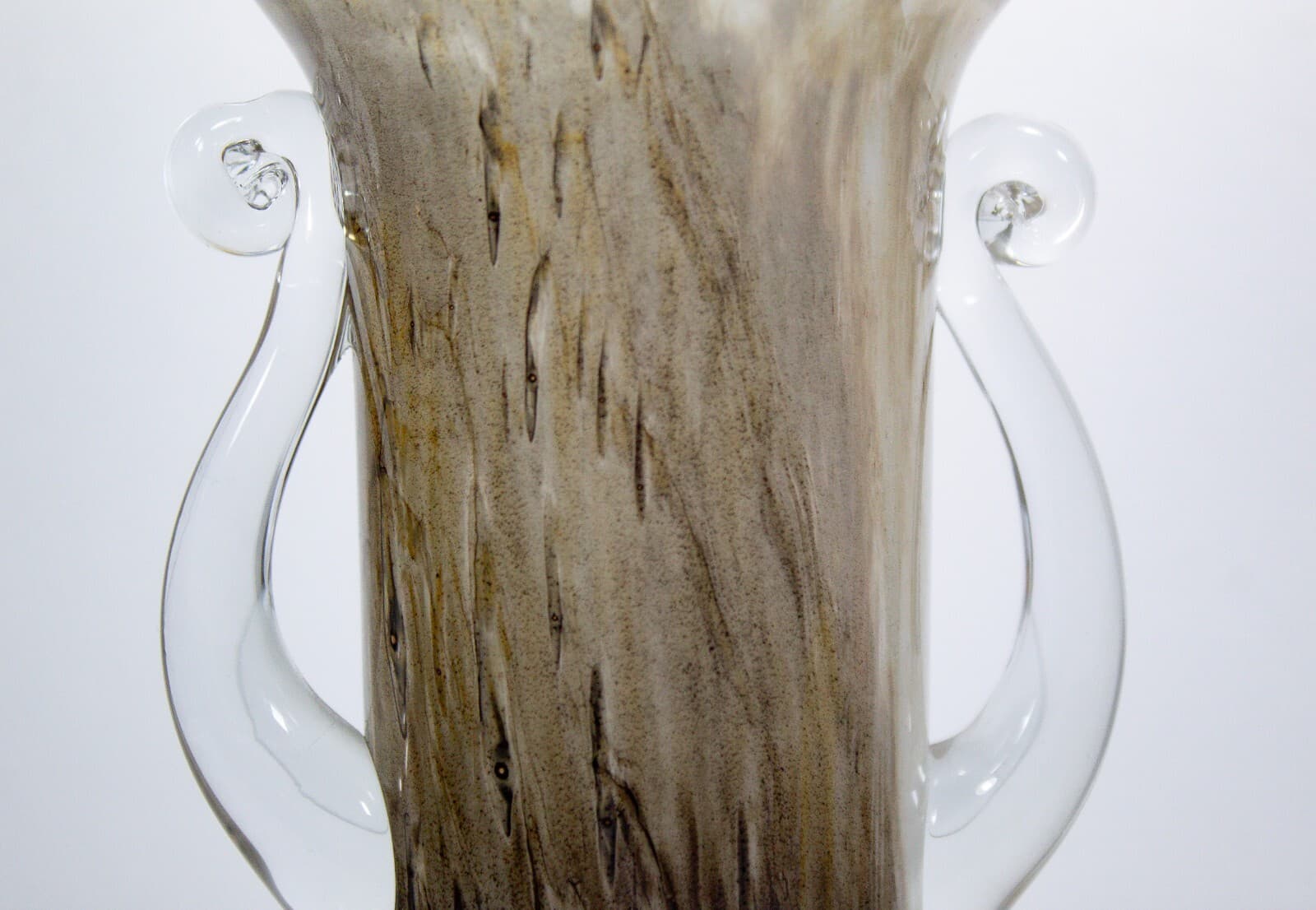 Vintage Blown Glass Brown Marbled Swirl Made In Italy Art Glass Handled Vase - Thumbnail 3