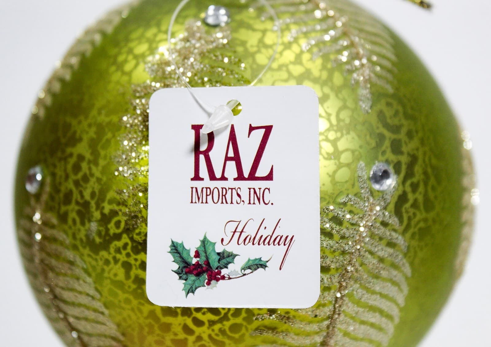 RAZ Imports Inc. Holiday Large Glass Green Leafs & Jeweled Christmas Ornament - Thumbnail 2
