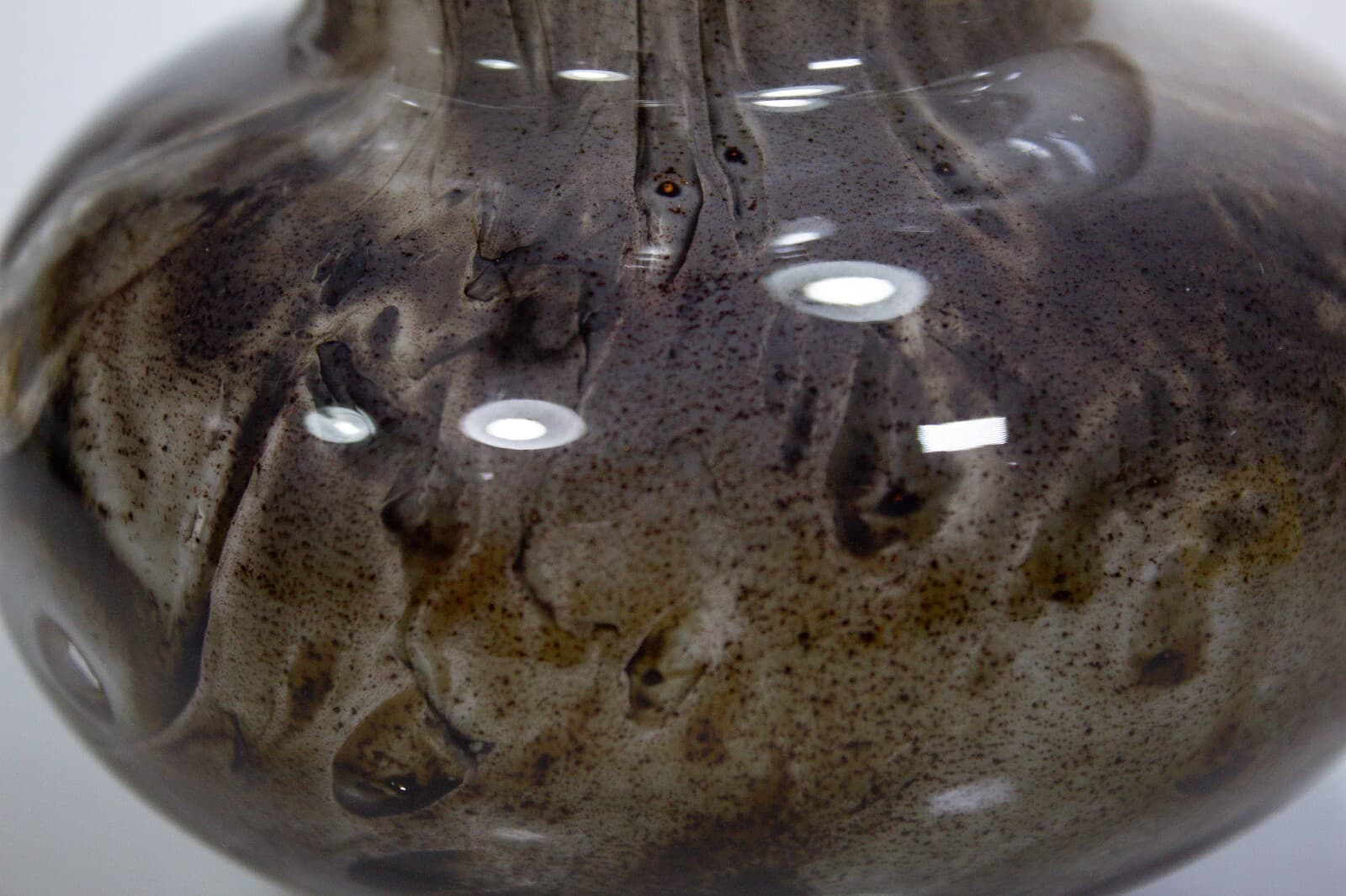 Vintage Blown Glass Brown Marbled Swirl Made In Italy Art Glass Handled Vase - Thumbnail 5