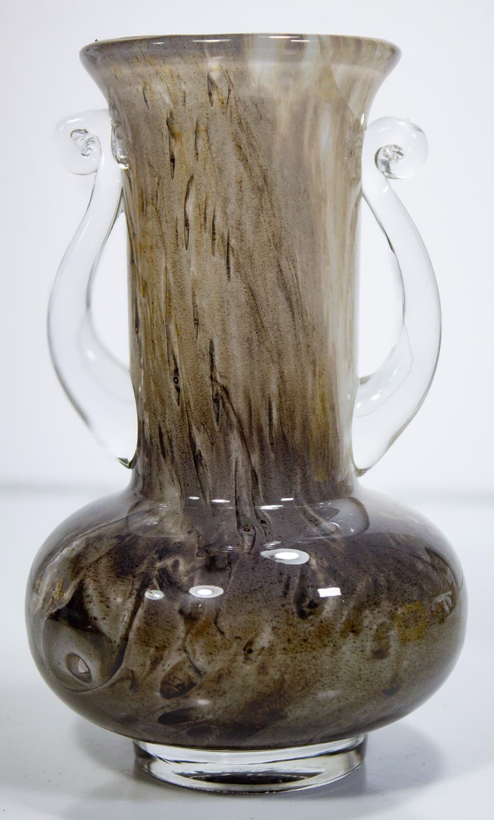 Vintage Blown Glass Brown Marbled Swirl Made In Italy Art Glass Handled Vase - Thumbnail 7