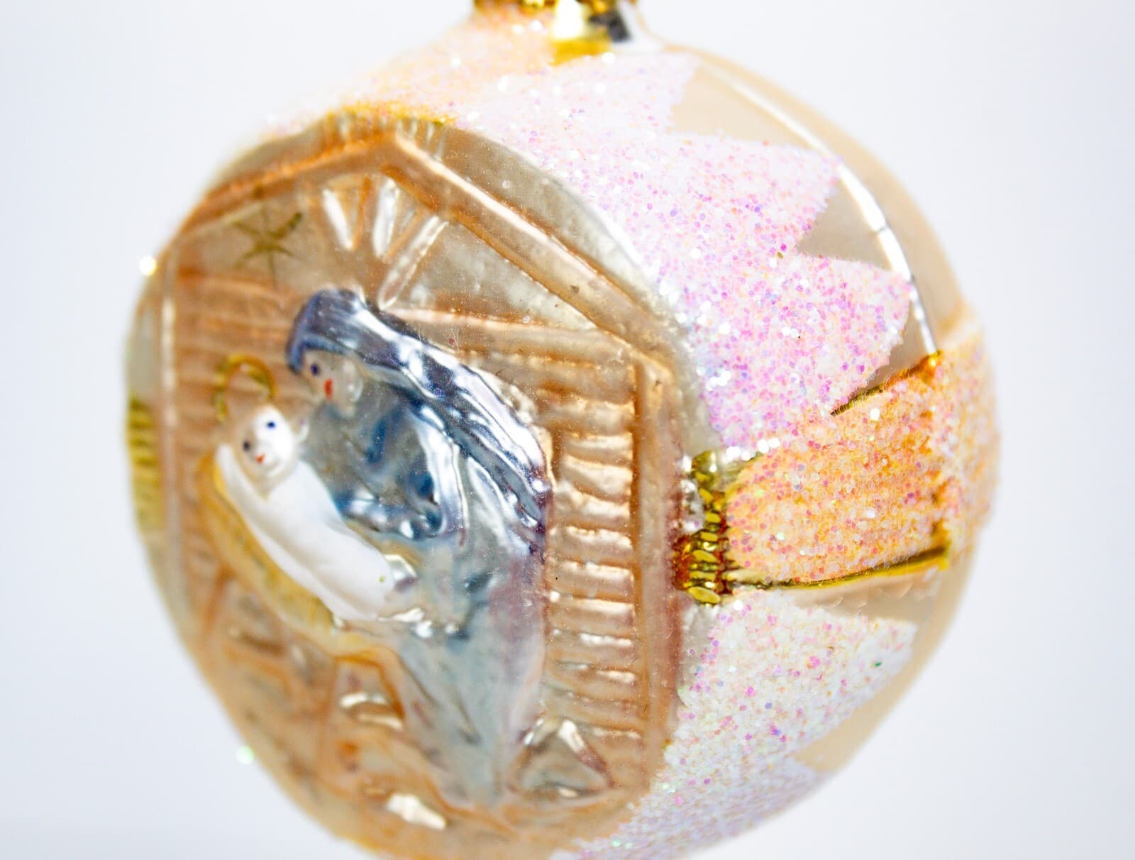 Vtg INGE-GLAS Madonna Child Nativity Decorative Old World Christmas Ornament - Thumbnail 3