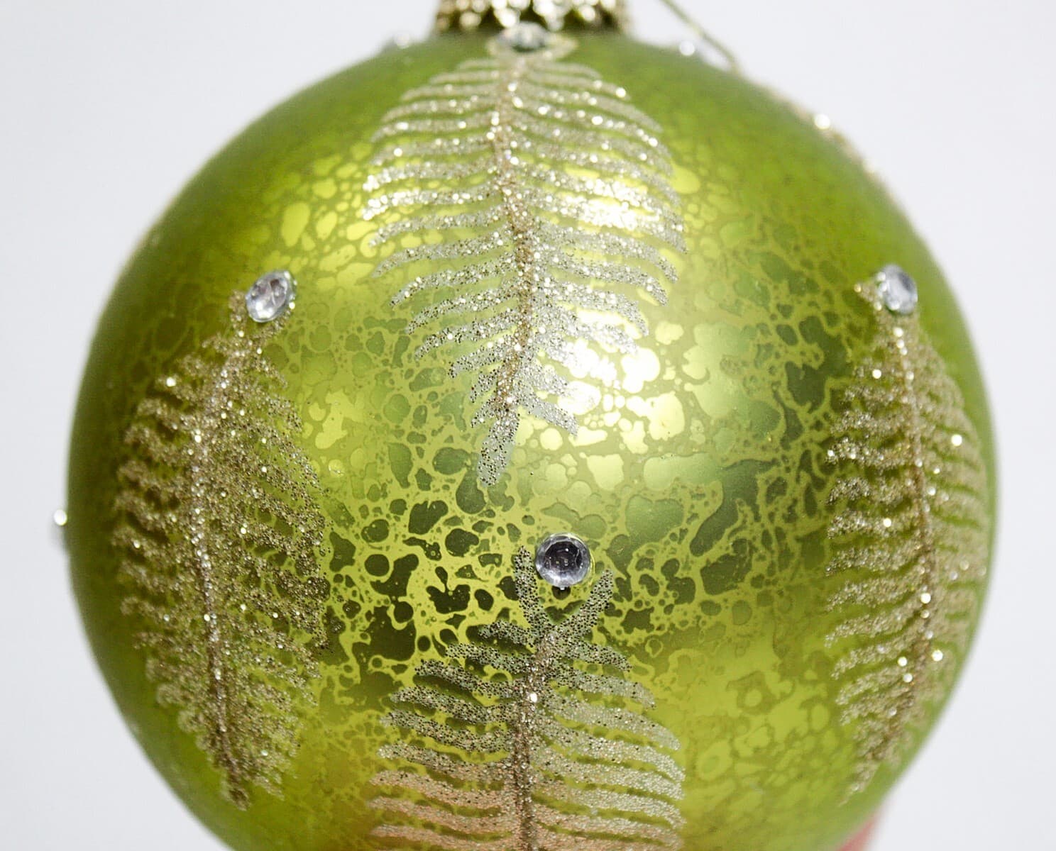 RAZ Imports Inc. Holiday Large Glass Green Leafs & Jeweled Christmas Ornament - Thumbnail 3