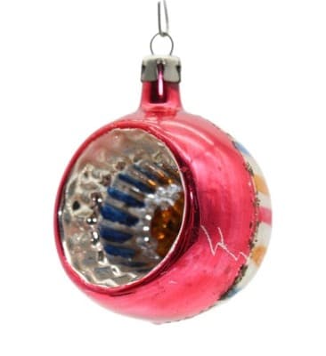 Vtg Poland Multicolor Indent Reflector Striped Mercury Glass Christmas Ornament - Image 1