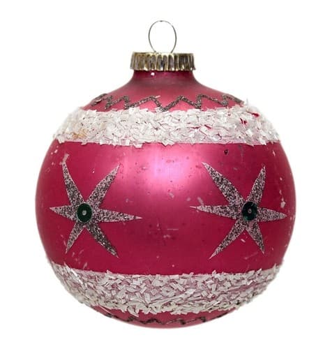 Vintage West Germany Glass Mica Red White Stars Christmas Ornament - Image 1