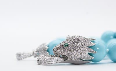Vtg Sterling Silver Natural Turquoise CZ & Emerald Lion Clasp Beaded Necklace - Thumbnail 13
