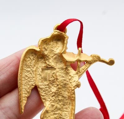 Lewis Stern LS Signed Gold Gilt Musical Angel Christmas Ornament Vintage - Thumbnail 3