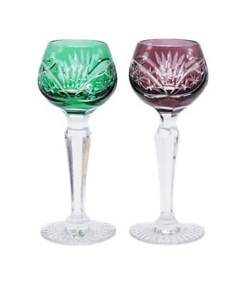 2 Nachtmann Bohemian Purple & Green Cut To Clear Crystal Cordial Glasses - Image 1